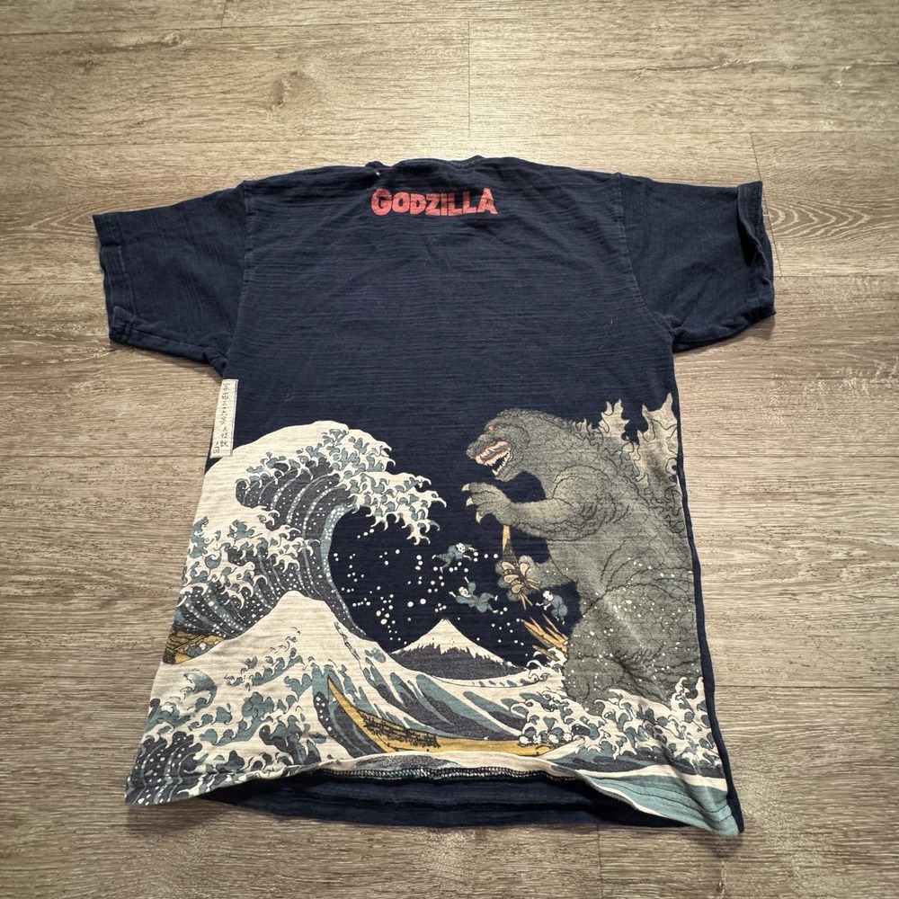 Vintage Godzilla Great Wave Shirt Youth Small AOP Toho Japan Graphic Tee USA
